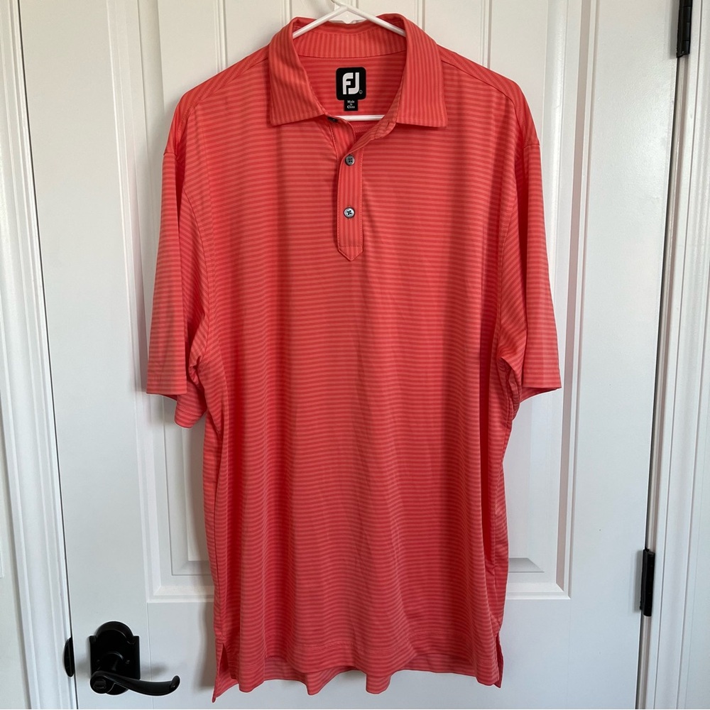 FJ Footjoy Coral Striped Short‎ Sleeve Polo Men's Large golf polo - Picture 2 of 4